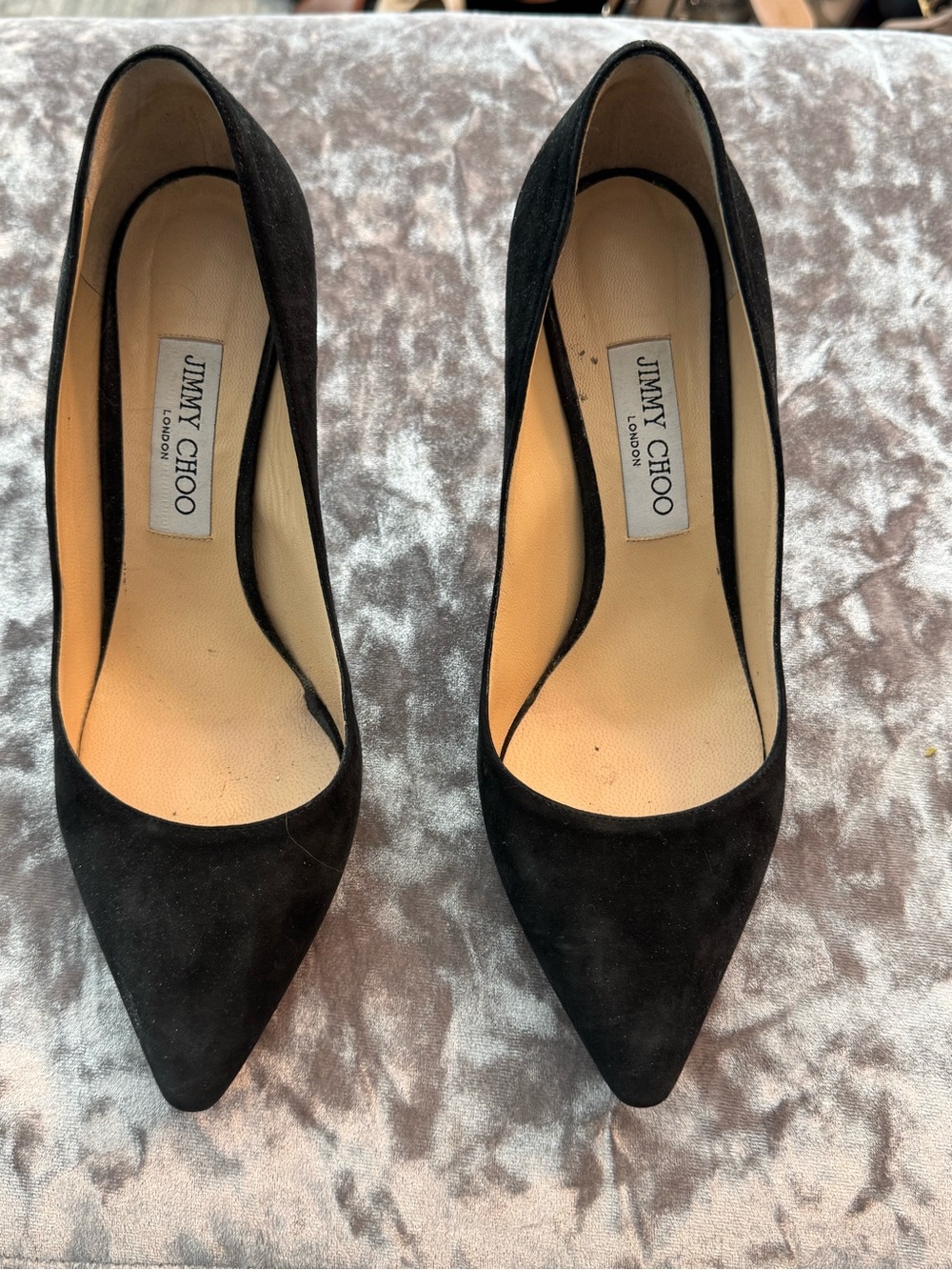 Jimmy Choo Black Suede Pointed-Toe Pumps - Classic Evening Heels